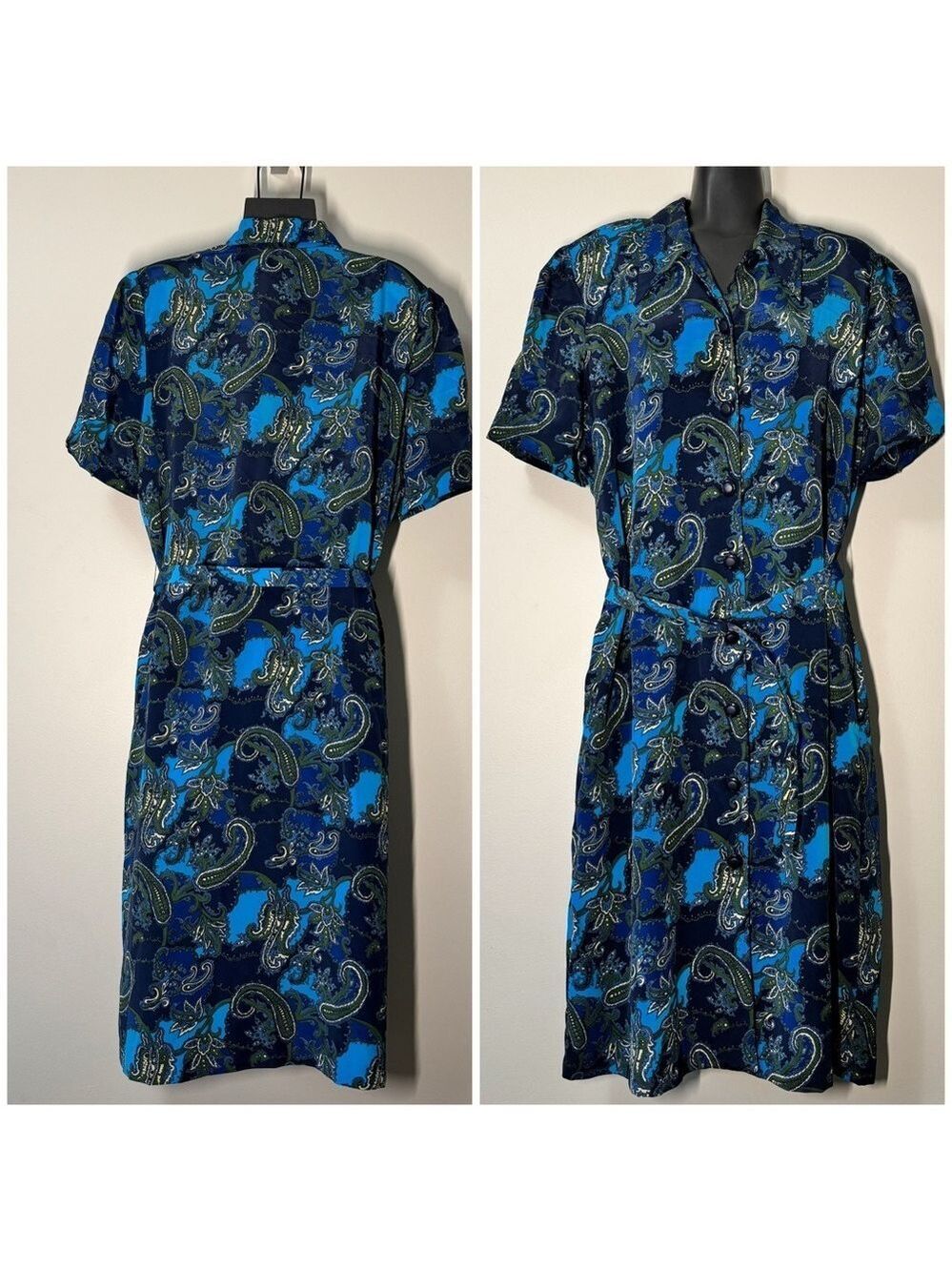 Vintage x Tradition Paisley blue , belted, with pocket, padded. Size 16